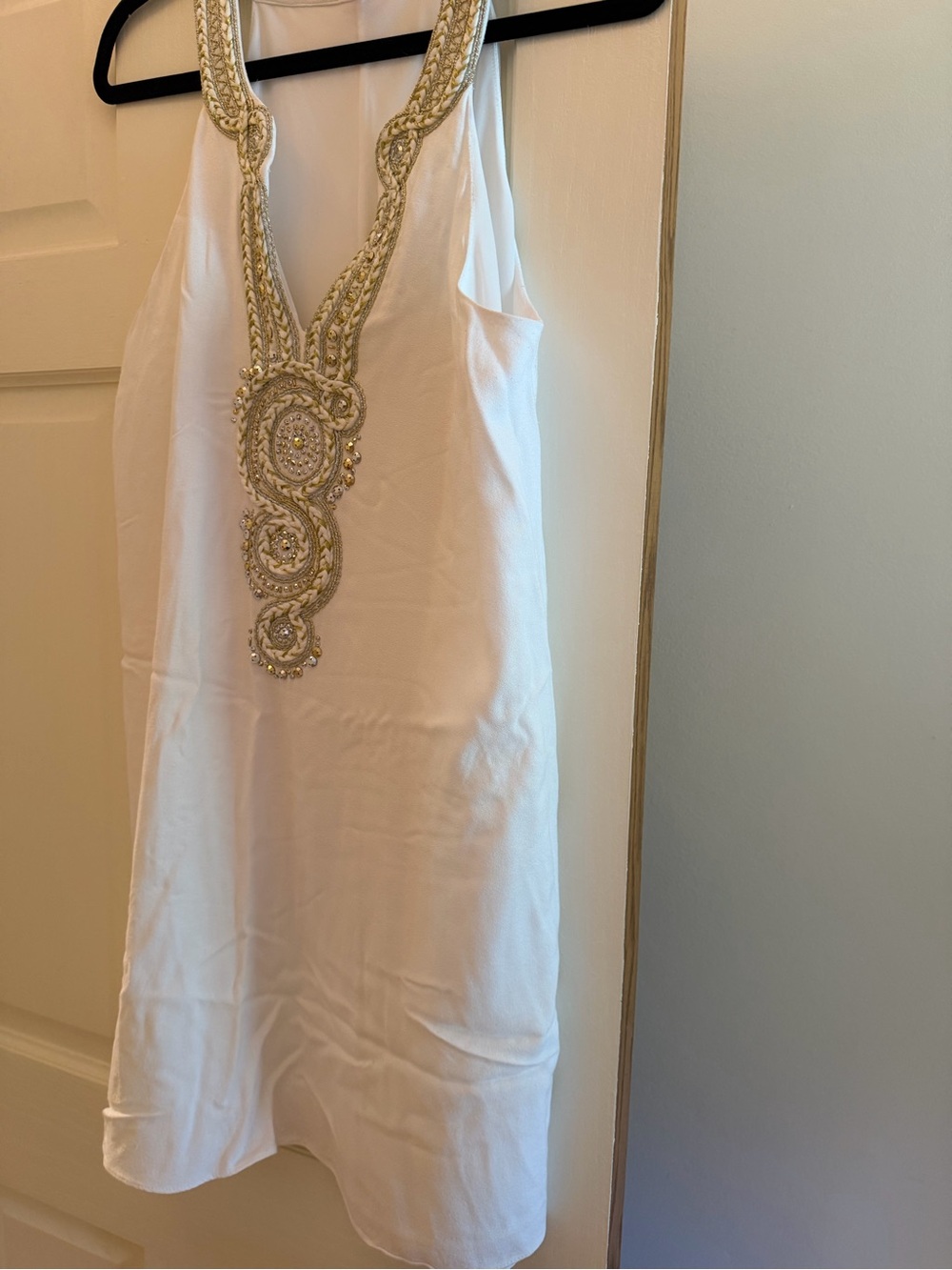 Lilly Pulitzer White Mini Dress with Gold Embellished V-Neck